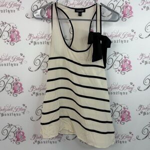 Bebe tank top stripes bow ribbon white Cream and Black Striped Tank Top